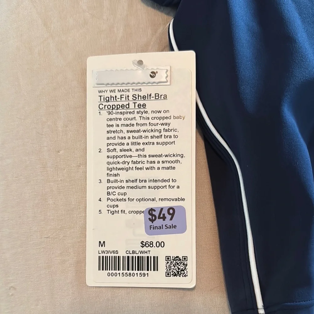 Lululemon Athletica Blue and White Fitted Crop Tee - Picture 2 of 4